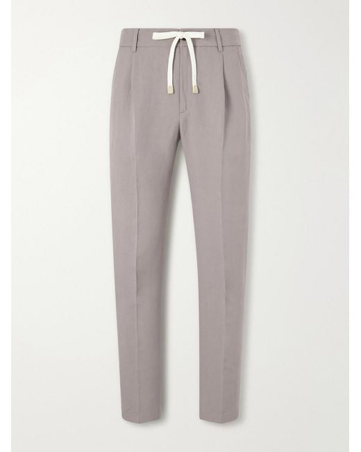 Eleventy Gray Straight-Leg Lyocell And Linen-Blend Trousers for men