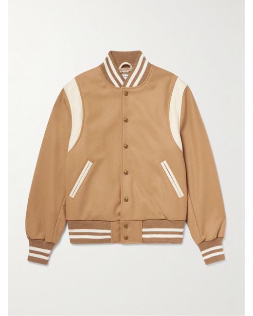 Golden Bear Natural The Hayes Leather-Panelled Wool-Blend Varsity Jacket for men