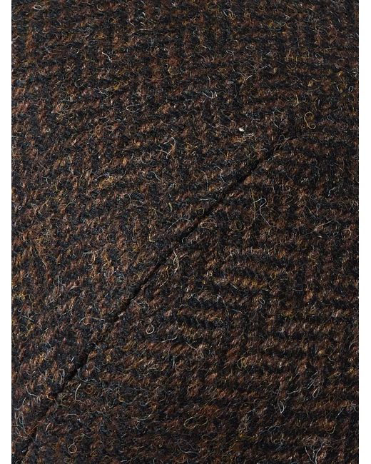 Anderson & Sheppard Black Herringbone Wool-tweed Flat Cap for men