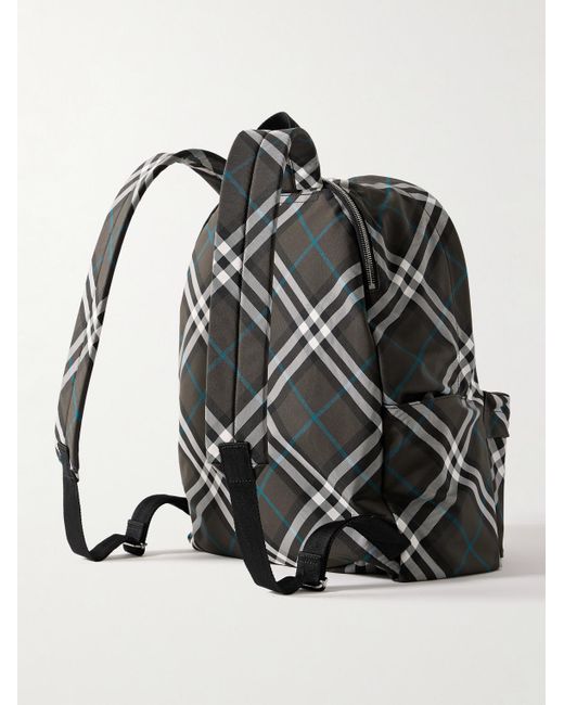 Burberry Black Logo-Embroidered Checked Coated-Canvas Backpack for men