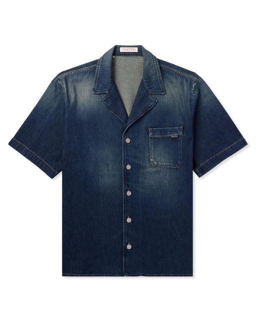 Valentino Garavani Blue Camp-collar Denim Shirt for men