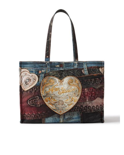 Acne Black Trompe L'oeil Printed Canvas Tote Bag for men