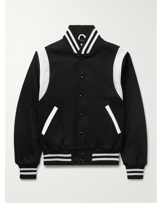 Golden Bear Black The Hayes Leather-Panelled Wool-Blend Varsity Jacket for men