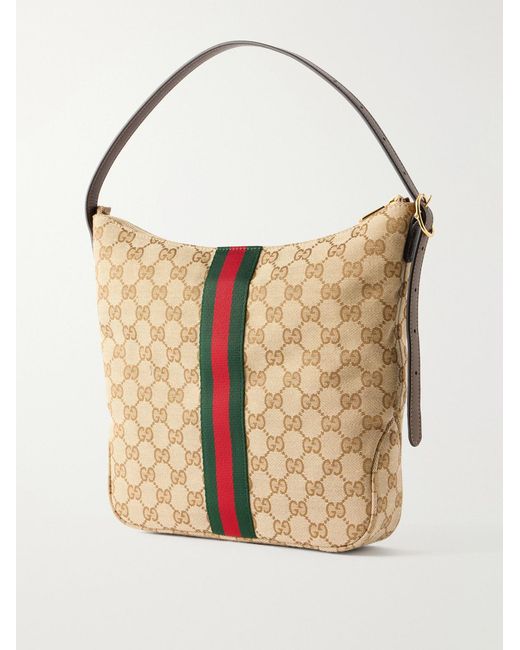 Gucci White Lunetta Webbing And Leather-Trimmed Monogrammed Canvas Shoulder Bag for men