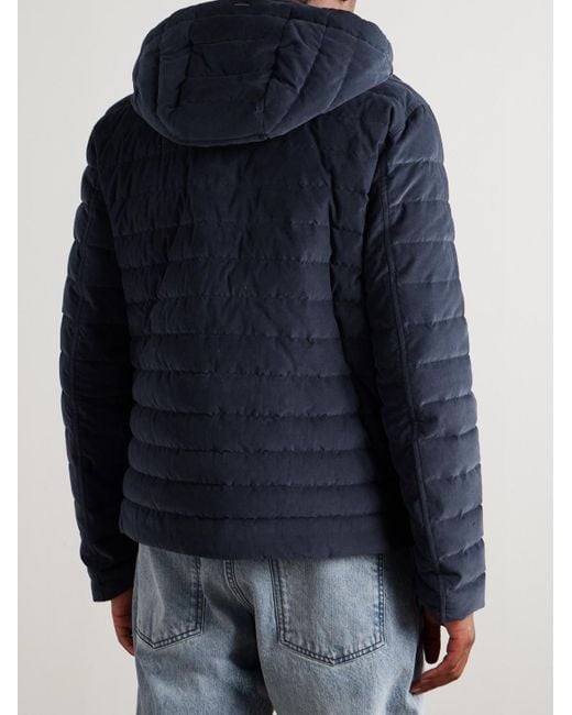 Herno Blue Quilted Cotton-Corduroy Hooded Down Jacket for men