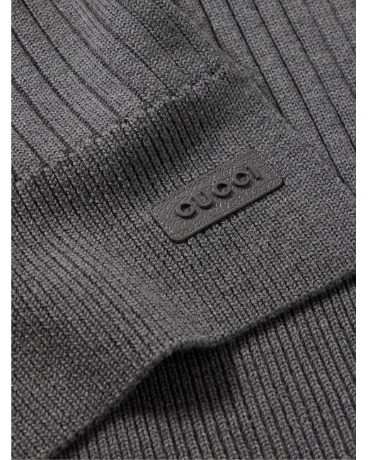 Gucci Gray Logo-Appliquéd Ribbed Wool Scarf for men