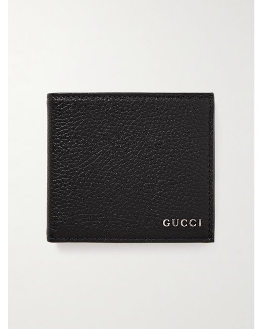 Gucci Black Logo-embellished Full-grain Leather Billfold Wallet for men