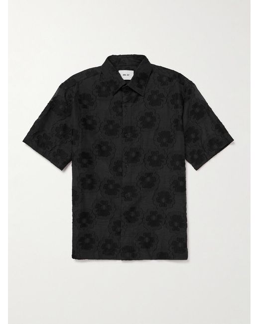 NN07 Black Freddy 50045 Floral-Embroidered Organic Cotton-Blend Shirt for men