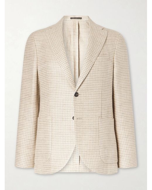Slowear Natural Houndstooth Linen And Silk-Blend Blazer for men