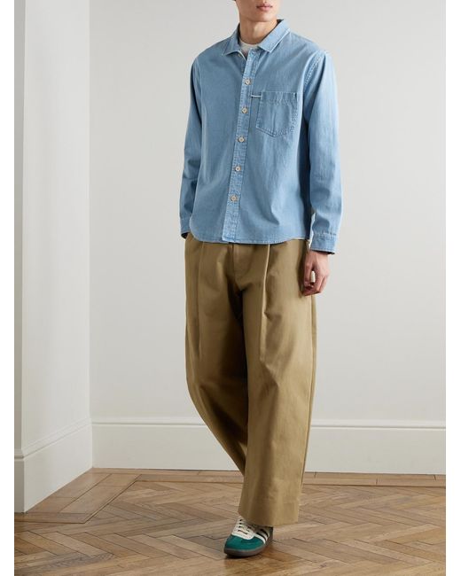Folk Blue Loop Cord-Trimmed Denim Shirt for men