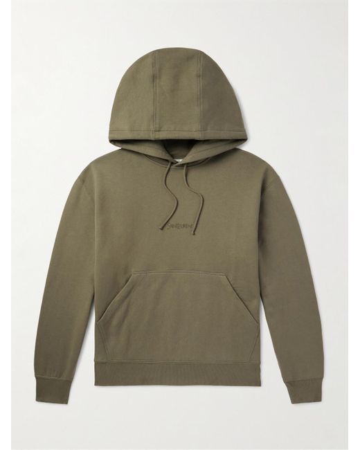 Saint Laurent Green Logo-Embroidered Cotton-Jersey Hoodie for men