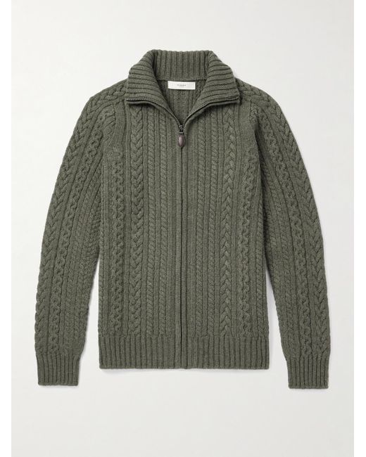 James Purdey & Sons Green Burlington Cable-Knit Wool And Cashmere Zip-Up Cardigan for men