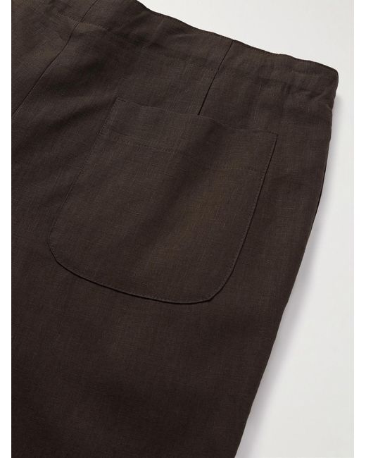 STÒFFA Brown Straight-Leg Pleated Linen Drawstring Trousers for men