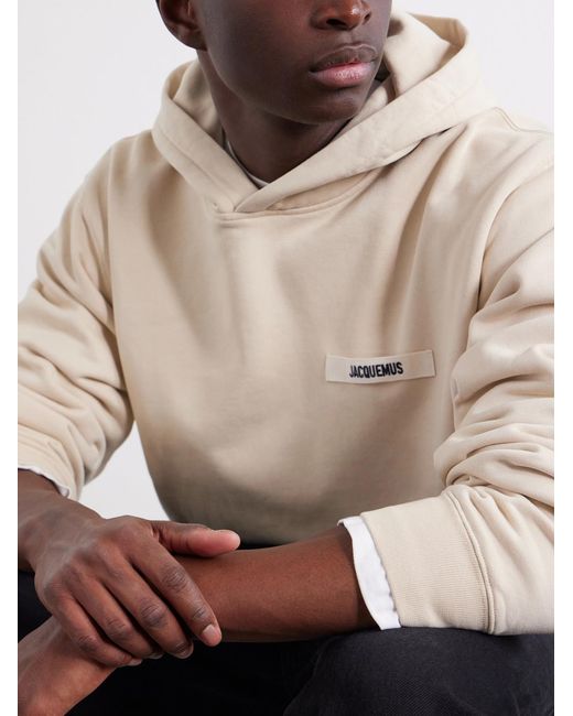Jacquemus Natural Logo-Appliquéd Cotton-Jersey Hoodie for men