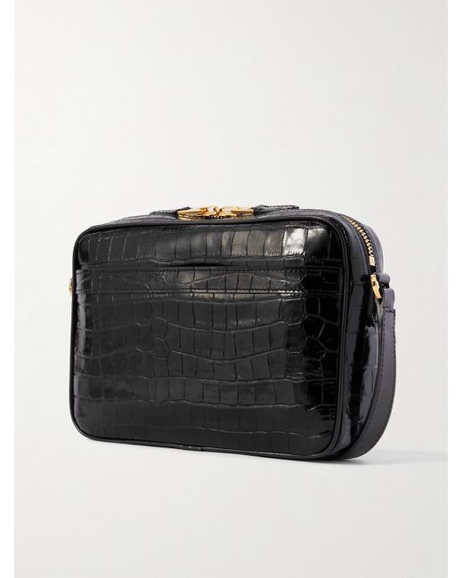 Tom Ford Black Croc-effect Leather Messenger Bag for men