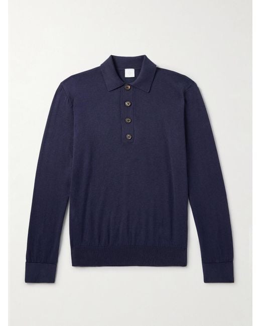 Eleventy Blue Slim-Fit Cotton And Cashmere-Blend Polo Shirt for men