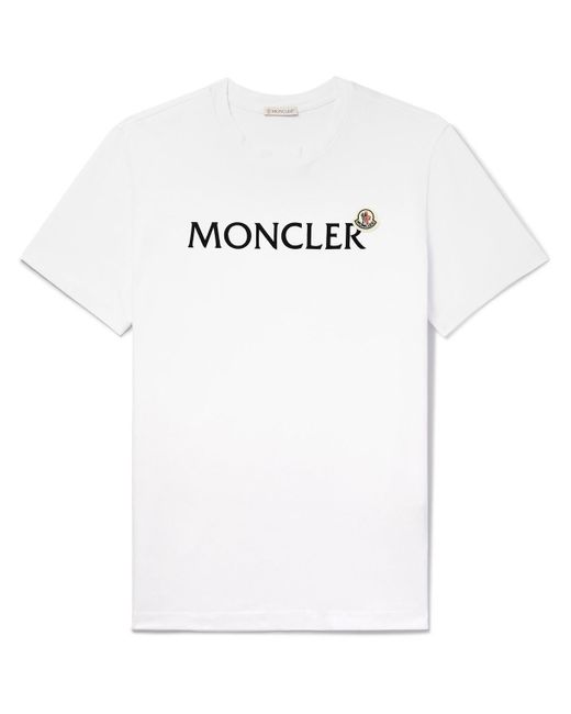 Moncler White Logo-flocked Cotton-jersey T-shirt for men