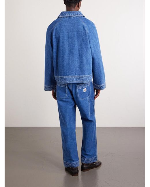 Embroidered Merino Wool-Blend Denim Jacket di Bode in Blue da Uomo