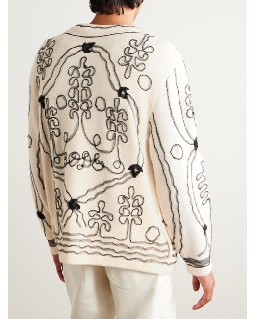 Bode Natural Winter Garden Tulle-appliquéd Cashmere Cardigan for men