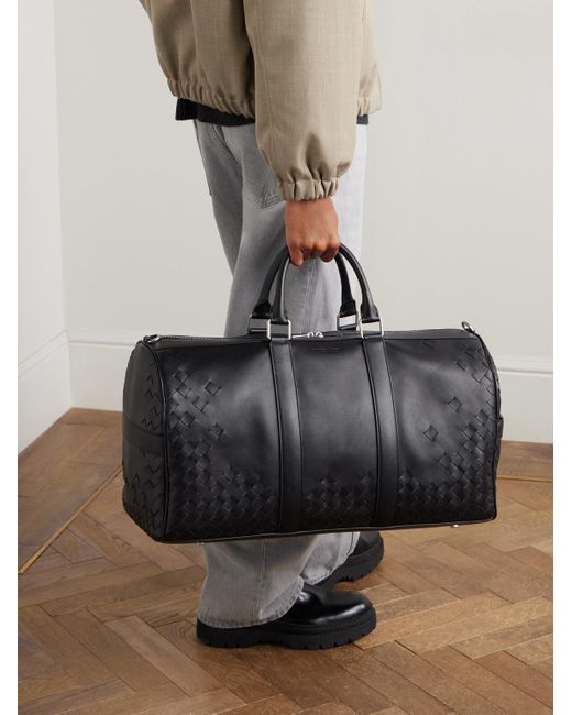 Bottega Veneta Black Intrecciato Leather Weekend Bag for men