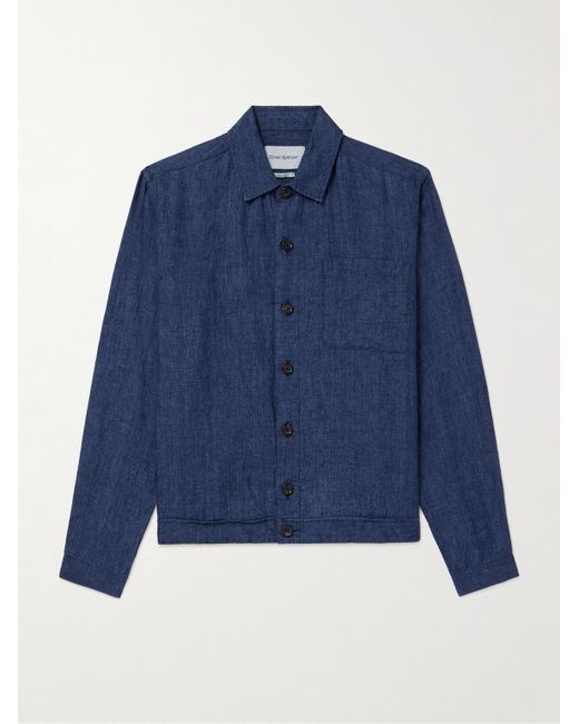 Oliver Spencer Blue Milford Linen Blouson Jacket for men