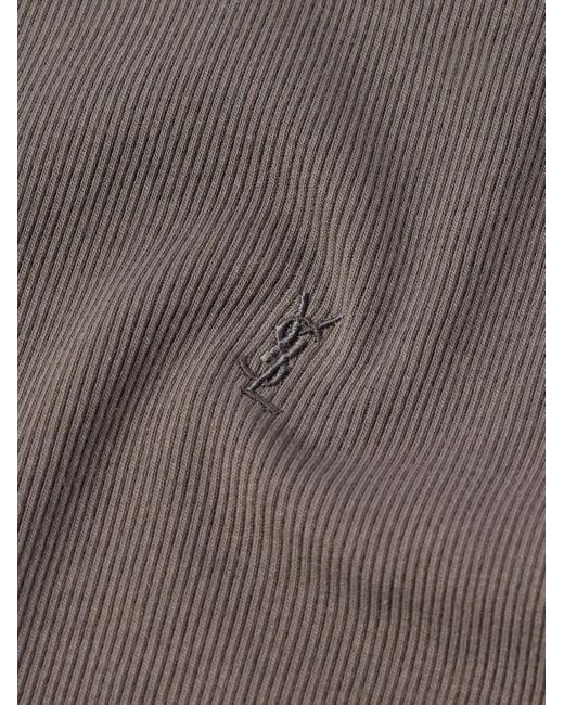 Saint Laurent Gray Logo-Embroidered Ribbed Cotton Tank Top for men