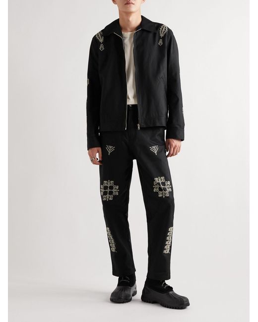 Adish Black Makhlut Embroidered Cotton-Twill Jacket for men