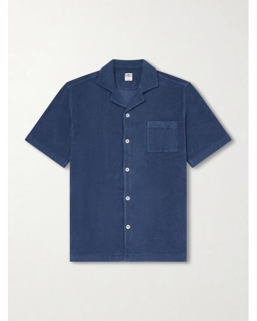 Fedeli Blue Camp-Collar Cotton-Terry Shirt for men