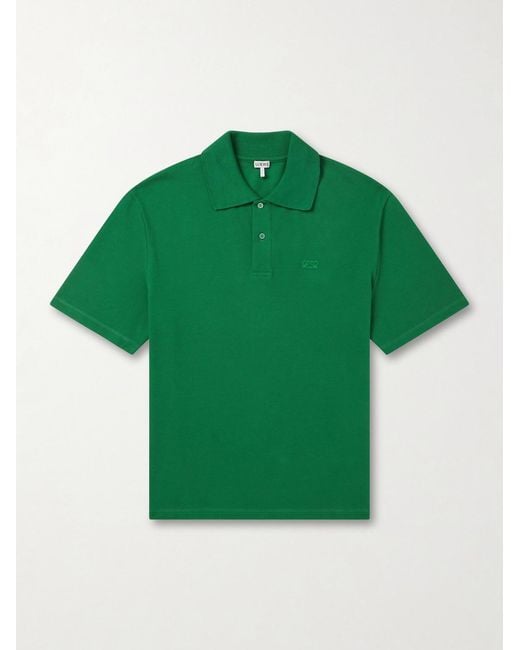 Loewe Green Anagram-Embroidered Cotton-Piqué Polo Shirt for men