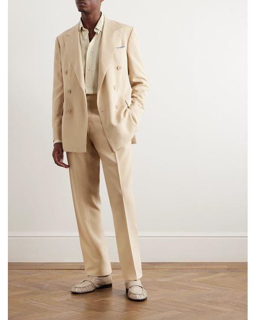 Ralph Lauren Natural Slim-Fit Double-Breasted Silk-Shantung Suit for men