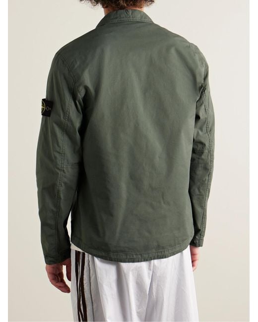 Stone Island Green Logo-appliquéd Garment-dyed Stretch-cotton Overshirt for men