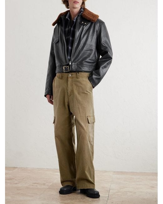 Enfants Riches Deprimes Black Hotrod Shearling-Trimmed Leather Jacket for men