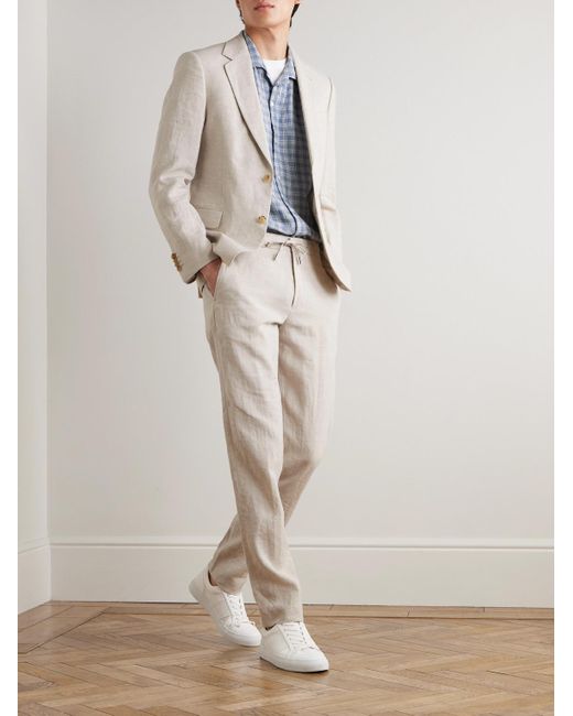 Mr P. Natural James Straight-Leg Linen Drawstring Trousers for men