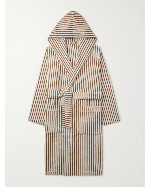 Tekla Natural Striped Organic Cotton-terry Hooded Robe for men