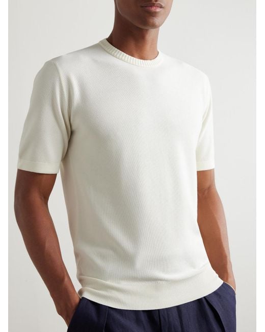 Loro Piana White Slim-Fit Cotton And Silk-Blend Piqué T-Shirt for men