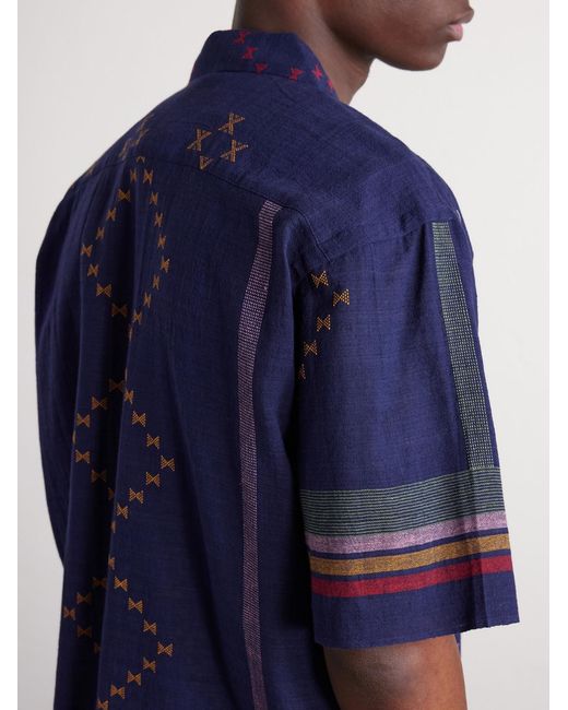 Kardo Blue Rohit Camp-Collar Striped Cotton Shirt for men