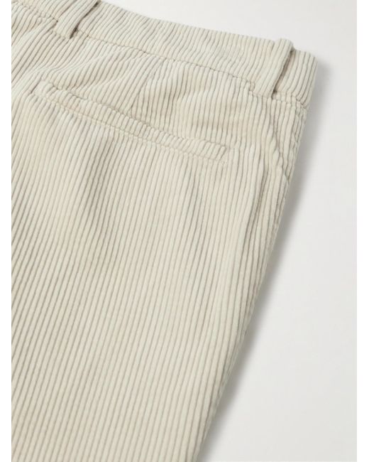 Brunello Cucinelli White Straight-Leg Pleated Cotton-Corduroy Trousers for men