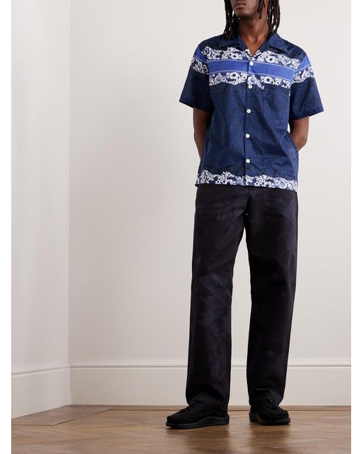 Noma T.D Blue Camp-Collar Printed Cotton-Sateen Shirt for men