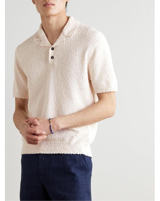 Mr P. Polohemd aus Bouclé aus einer Biobaumwollmischung in Natural für Herren