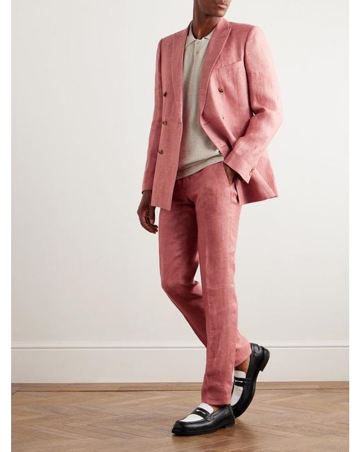 Mr P. Pink Phillip Tapered Linen Suit Trousers for men