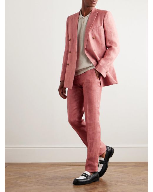 Mr P. Pink Phillip Tapered Linen Suit Trousers for men