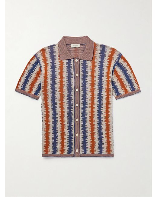 Piacenza 1733 Blue Striped Silk And Linen-Blend Jacquard Shirt for men
