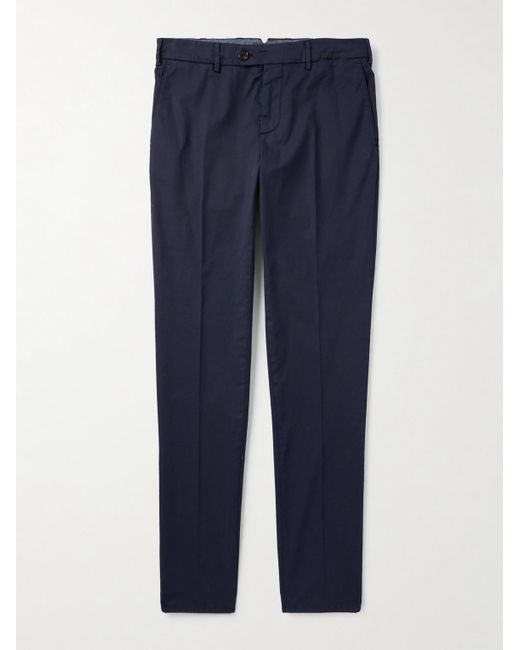 Brunello Cucinelli Blue Slim-Fit Tapered Stretch-Cotton Twill Trousers for men