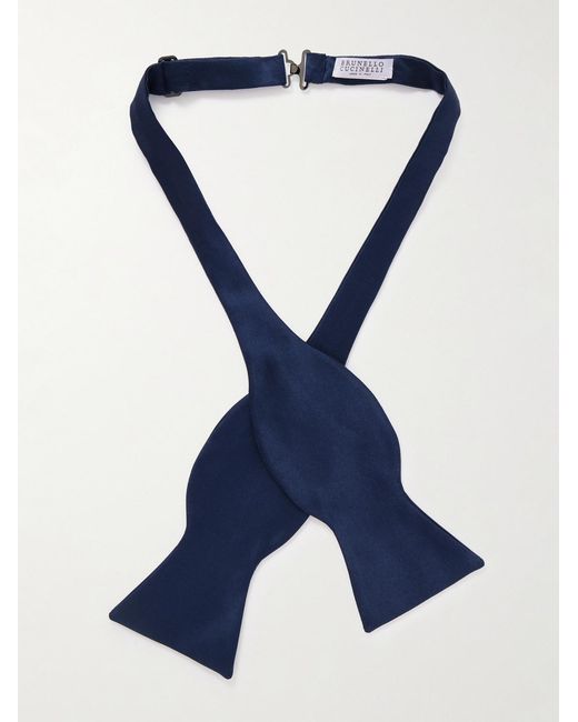 Brunello Cucinelli Blue Self-tie Duchesse Cotton And Silk-blend Satin Bow Tie for men