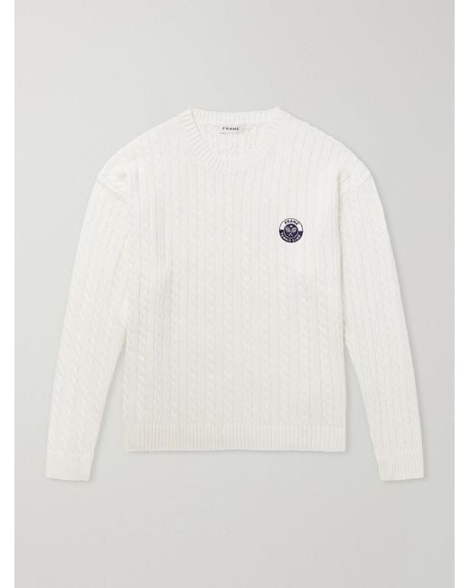 FRAME Natural Logo-Embroidered Cable-Knit Cotton And Wool-Blend Sweater for men