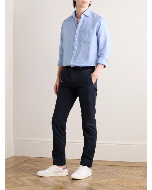 Sid Mashburn Blue Field Slim-fit Tapered Garment-dyed Cotton-twill Trousers for men