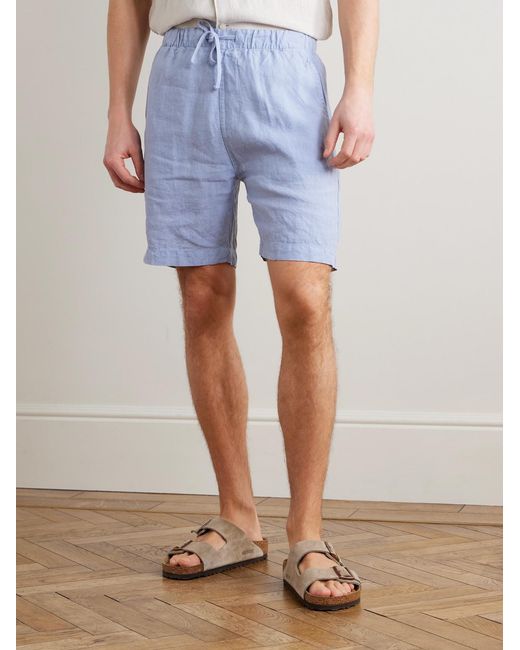 Hartford Blue Joggy Straight-Leg Linen Bermuda Shorts for men