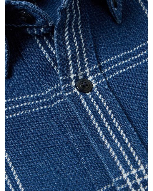 Overshirt in cotone a quadri tinta indaco con collo button-down di Club Monaco in Blue da Uomo