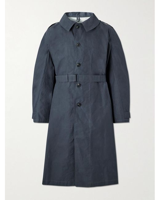 Ghiaia Blue Belted Waxed Cotton-Canvas Trench Coat for men