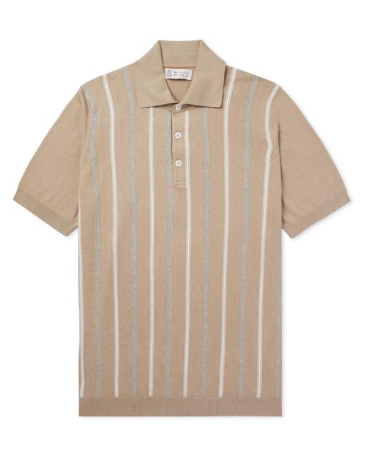 Brunello Cucinelli Natural Striped Cotton Polo Shirt for men